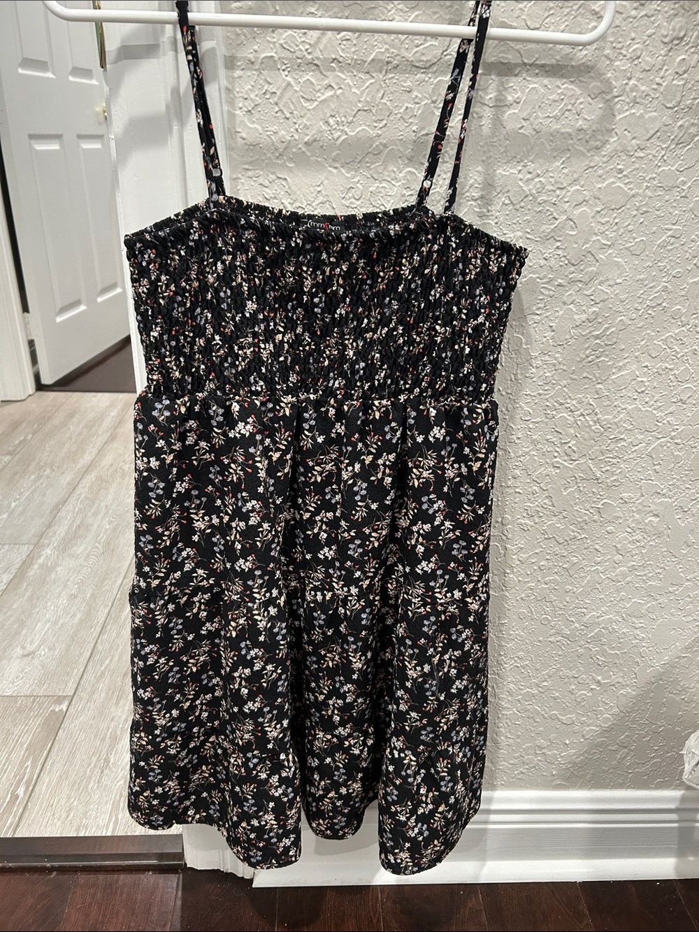 Smocked Floral Cami Dress in Black with Tiny Blossom Print PERFECT FOR SUMMER